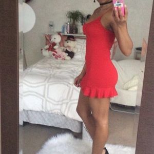 Red Spaghetti Strap Dress Ruffles